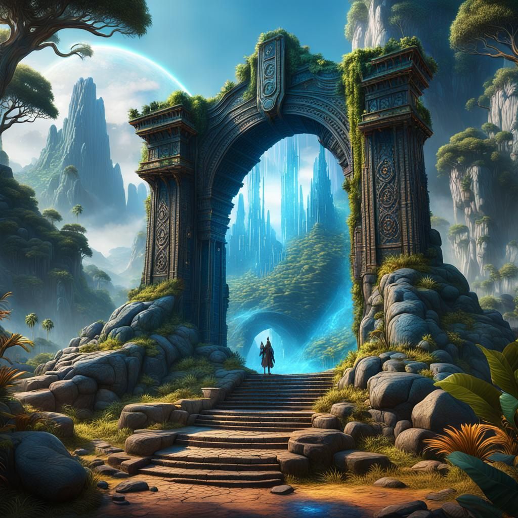 Prehistoric World Portal with Giant Peacock Creature