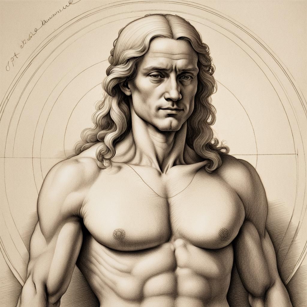 Vitruvian Man: Renaissance Drawing in Leonardo da Vinci Styl...