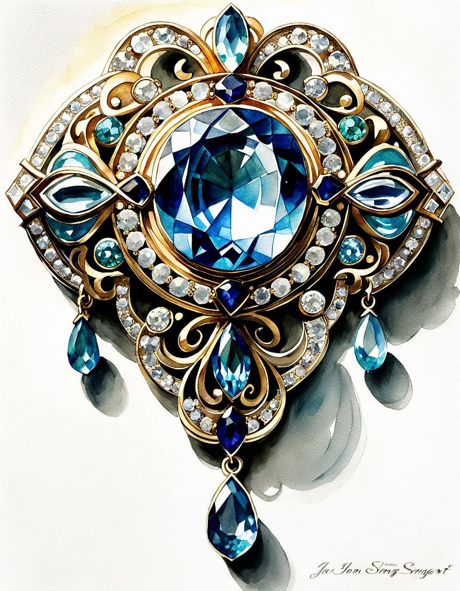 Romantic Art Deco Jewelry Watercolor Sketch