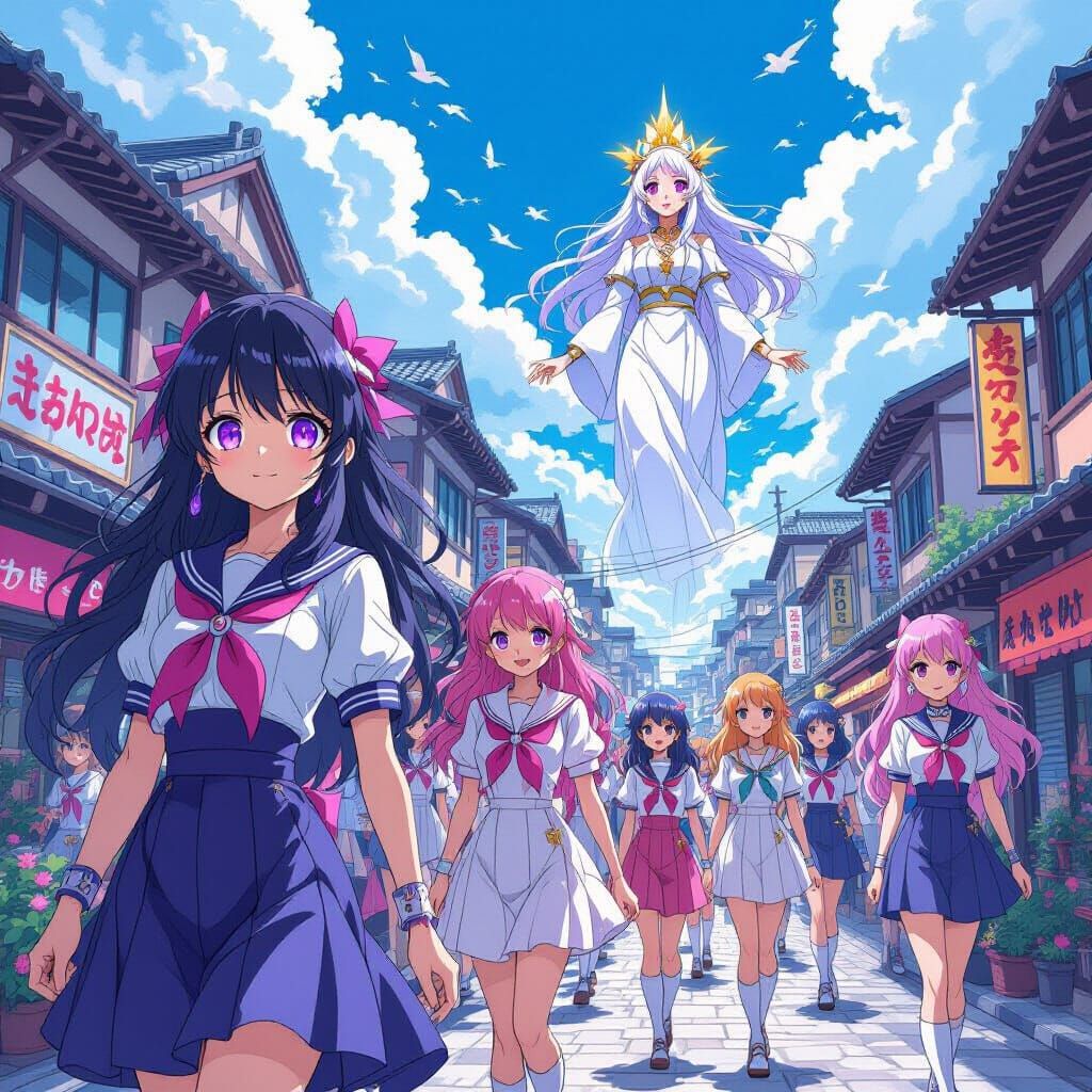 Anime Goddess Leads Horde Through City Streets