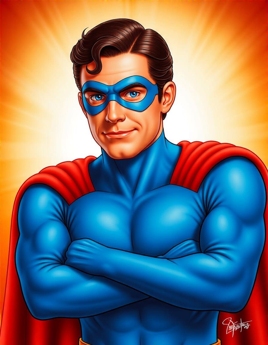 Superhero Portrait in Airbrush Illustration Style