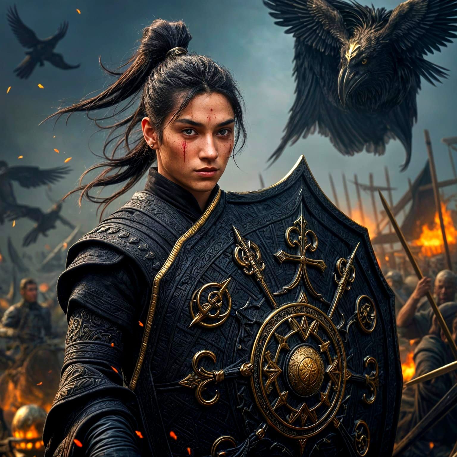 Ancient Warrior in Crimson Battle Regalia