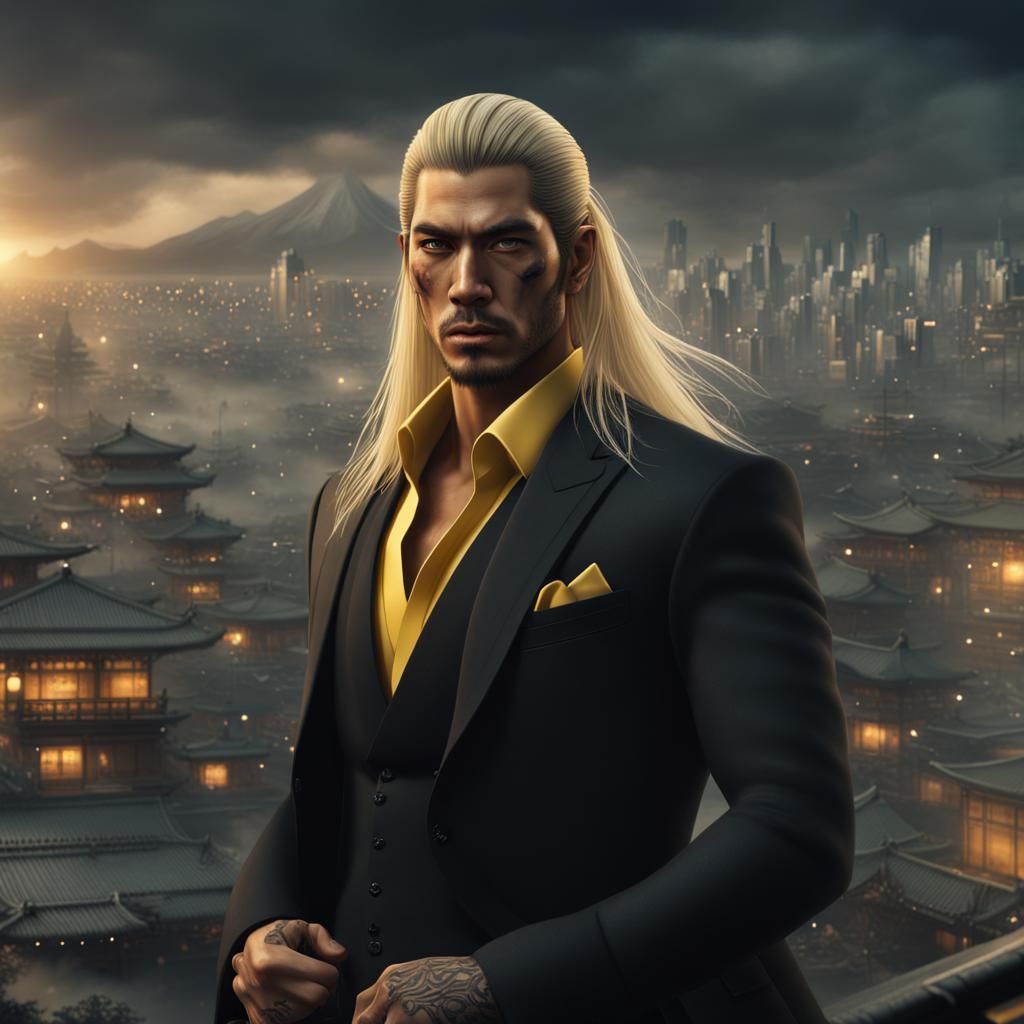 Handsome Yakuza with Blond Hair: Digital Matte Painting