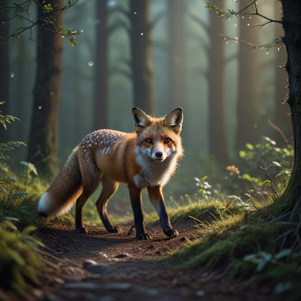 Fox Walks in Starry Forest: Wildlife Photography