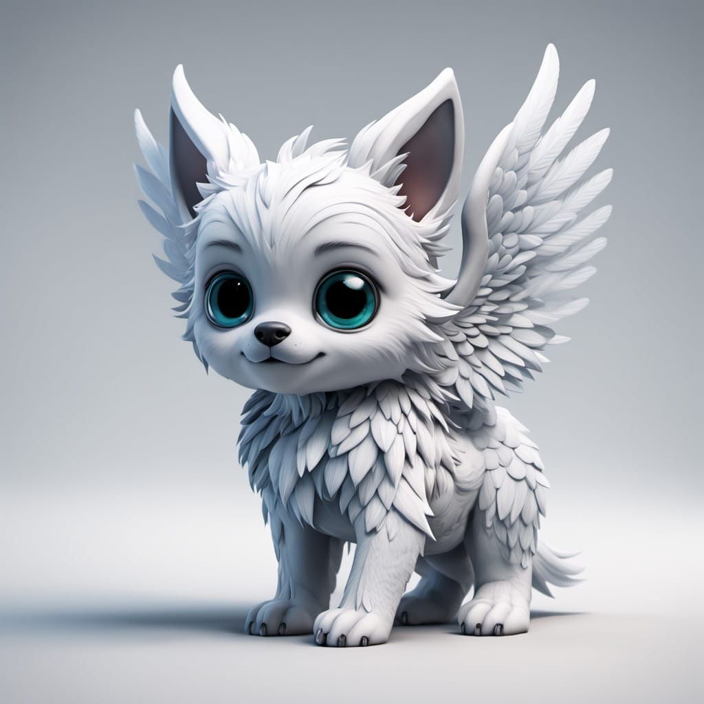 Whimsical Chibi Puppy Angel in Vibrant CGI
