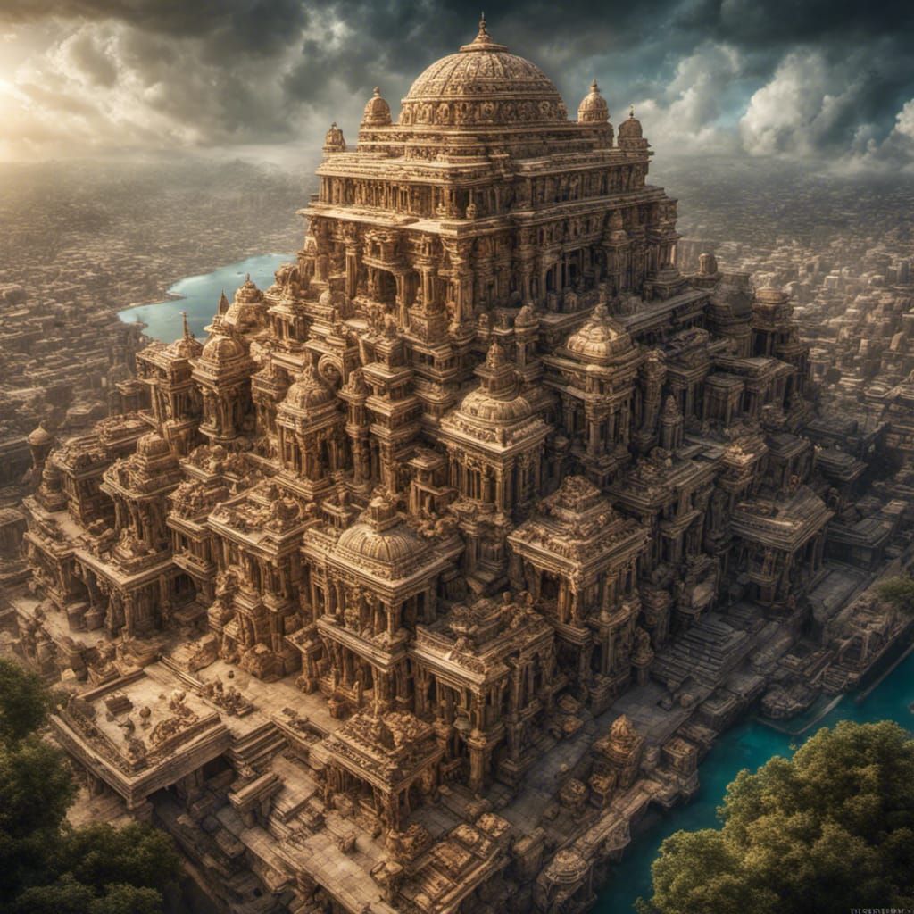 Highly detailed virmana , Indian epic floating city of the gods intricate details, HDR, beautifully shot, hyperrealistic...