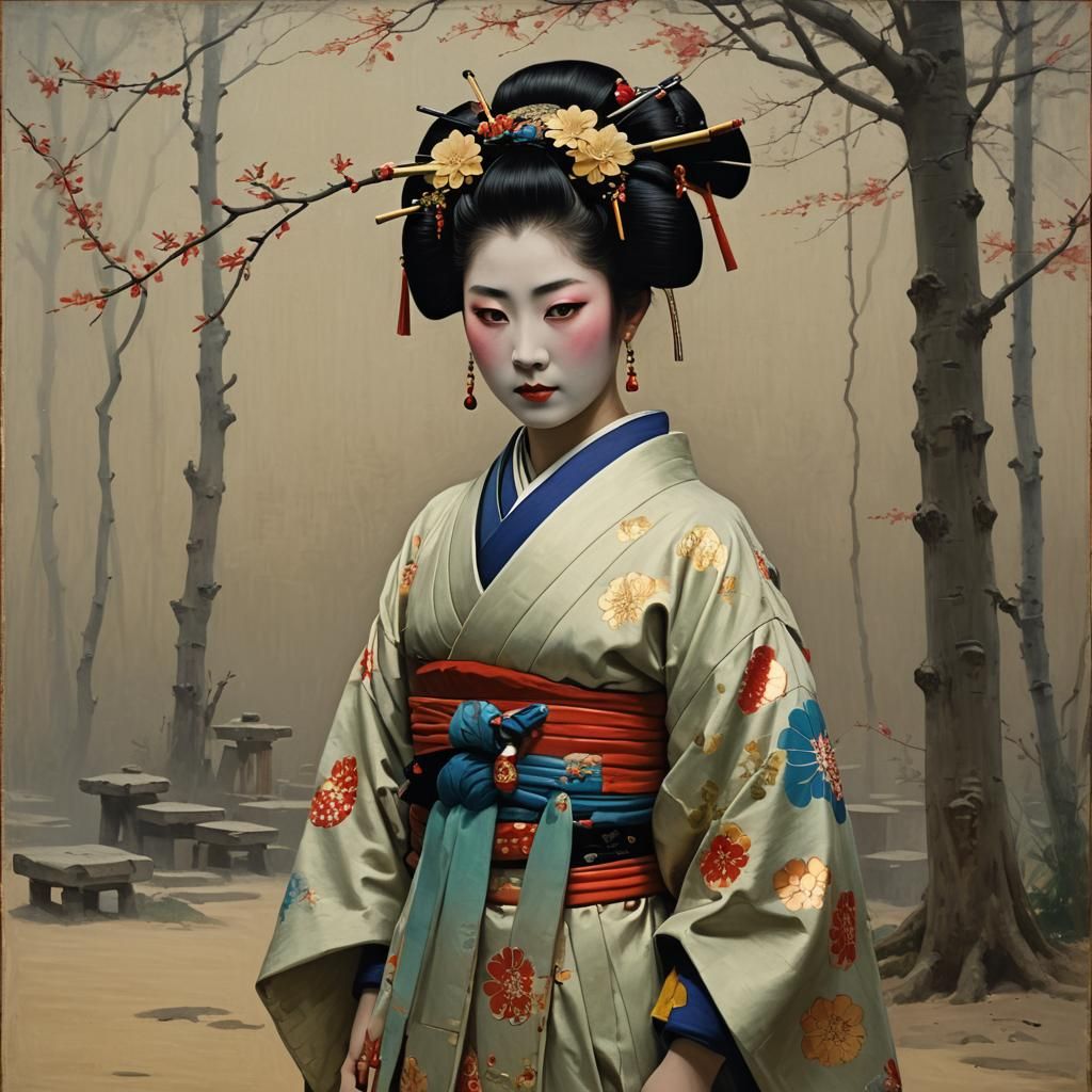 Geisha Portrait in Style of Academic Orientalism