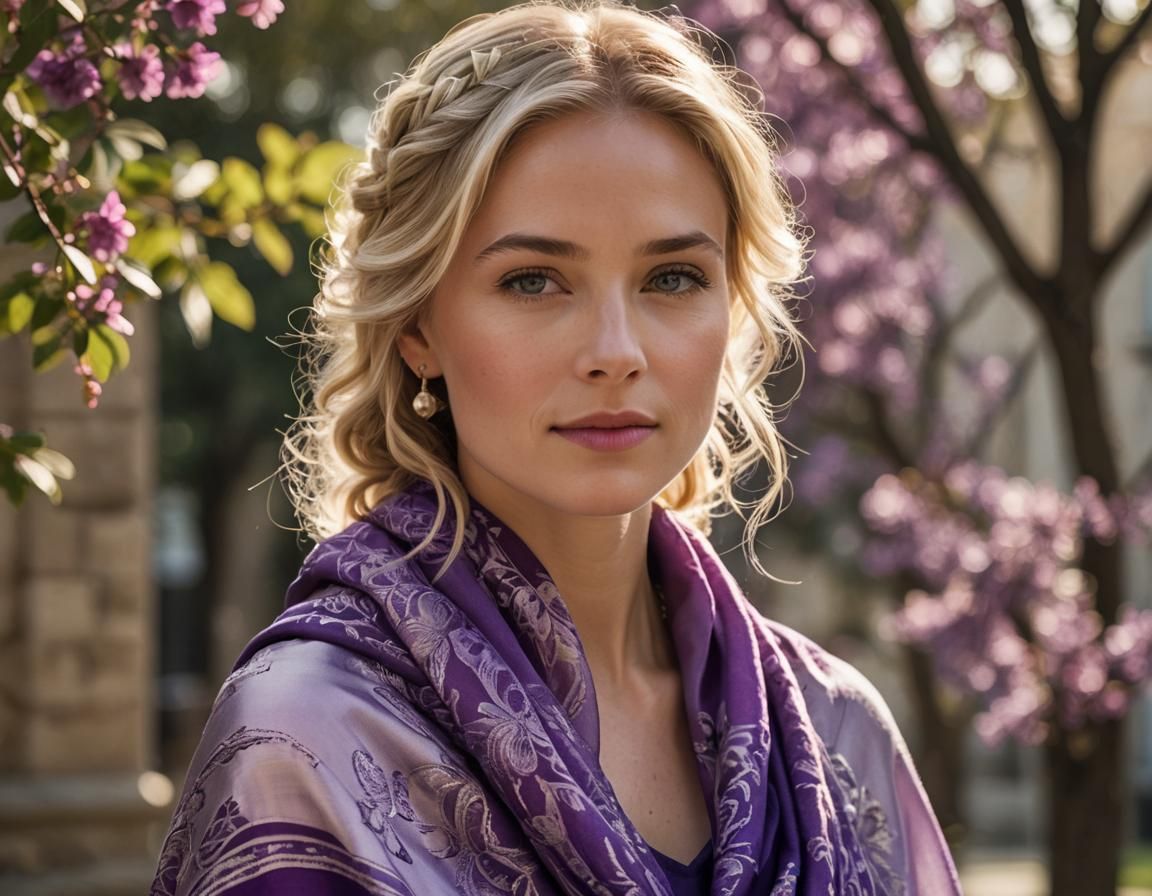 Radiant Portrait of a Woman in Purple Shawl