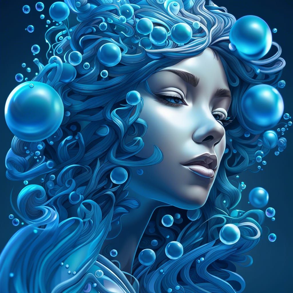 Blue Bubbles Abstract Fractal in Splash Art Style