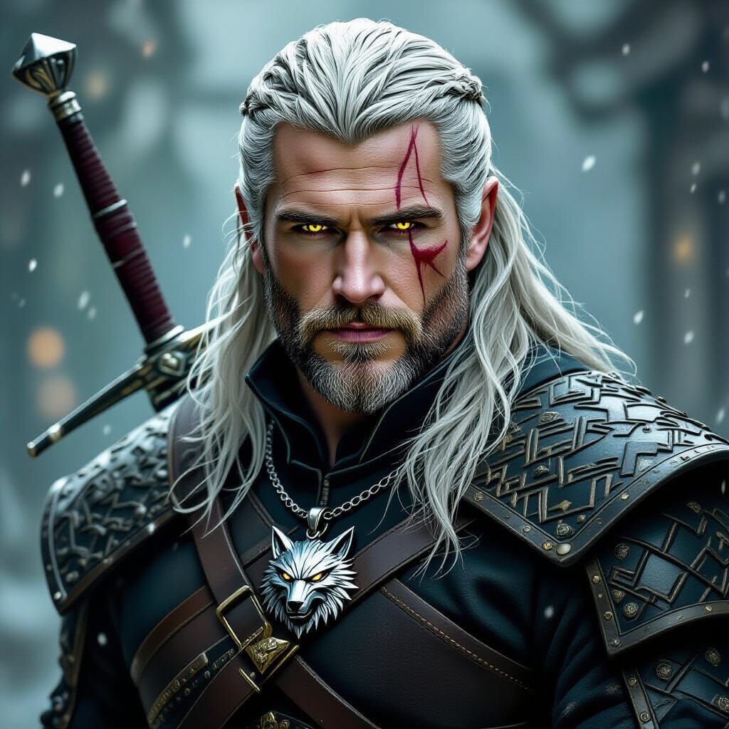 Geralt of Rivia: White Hair, Gold Eyes, Wolf Medallion