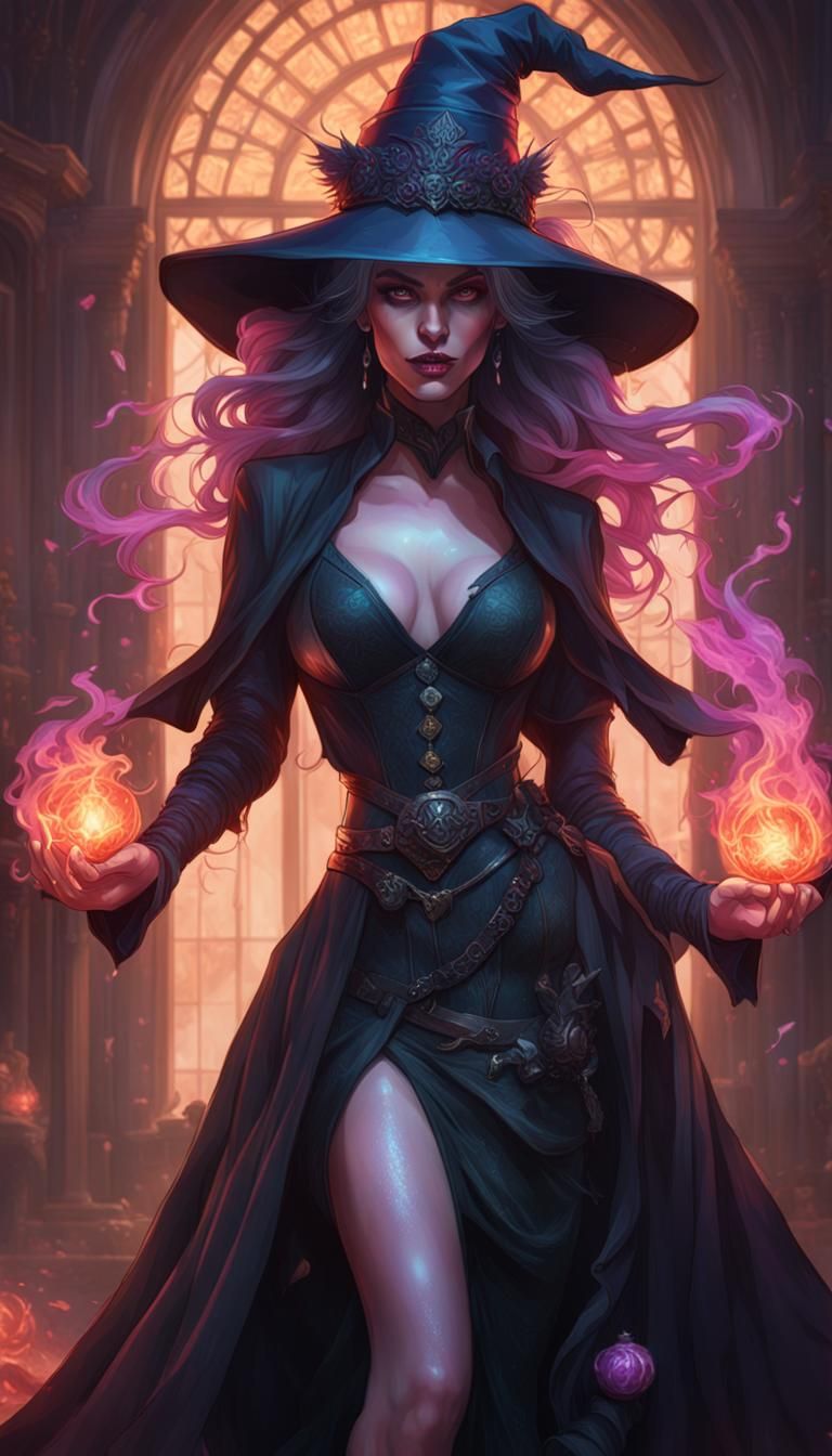 Sensual Dark Witch Portrait in Hyperdetailed Style