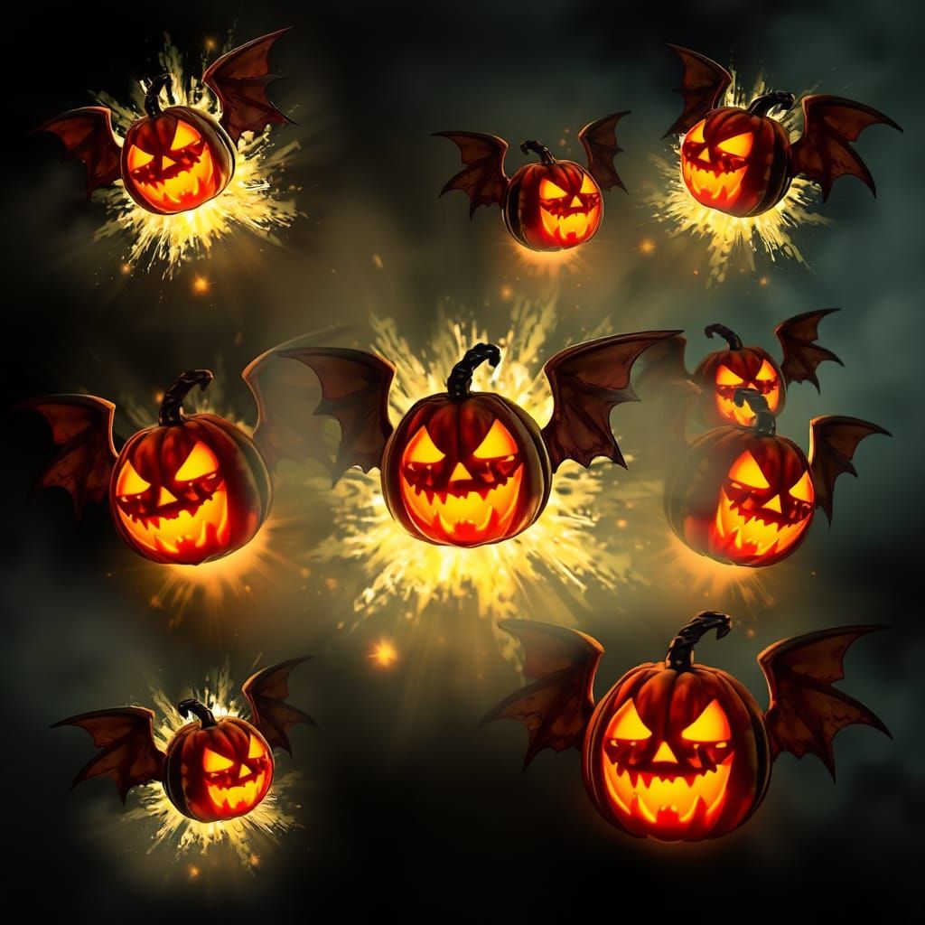 Winged Jack-o-Lantern Collage Bursting Outward