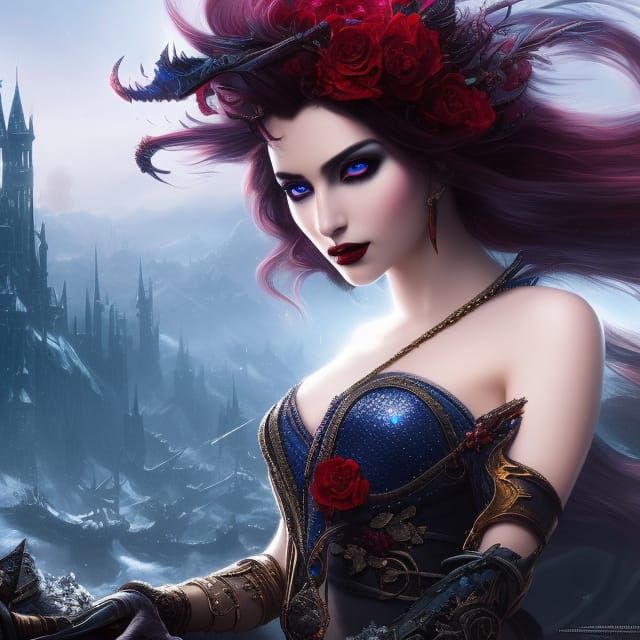 Gothic Snow Beauty with Windblown Hair