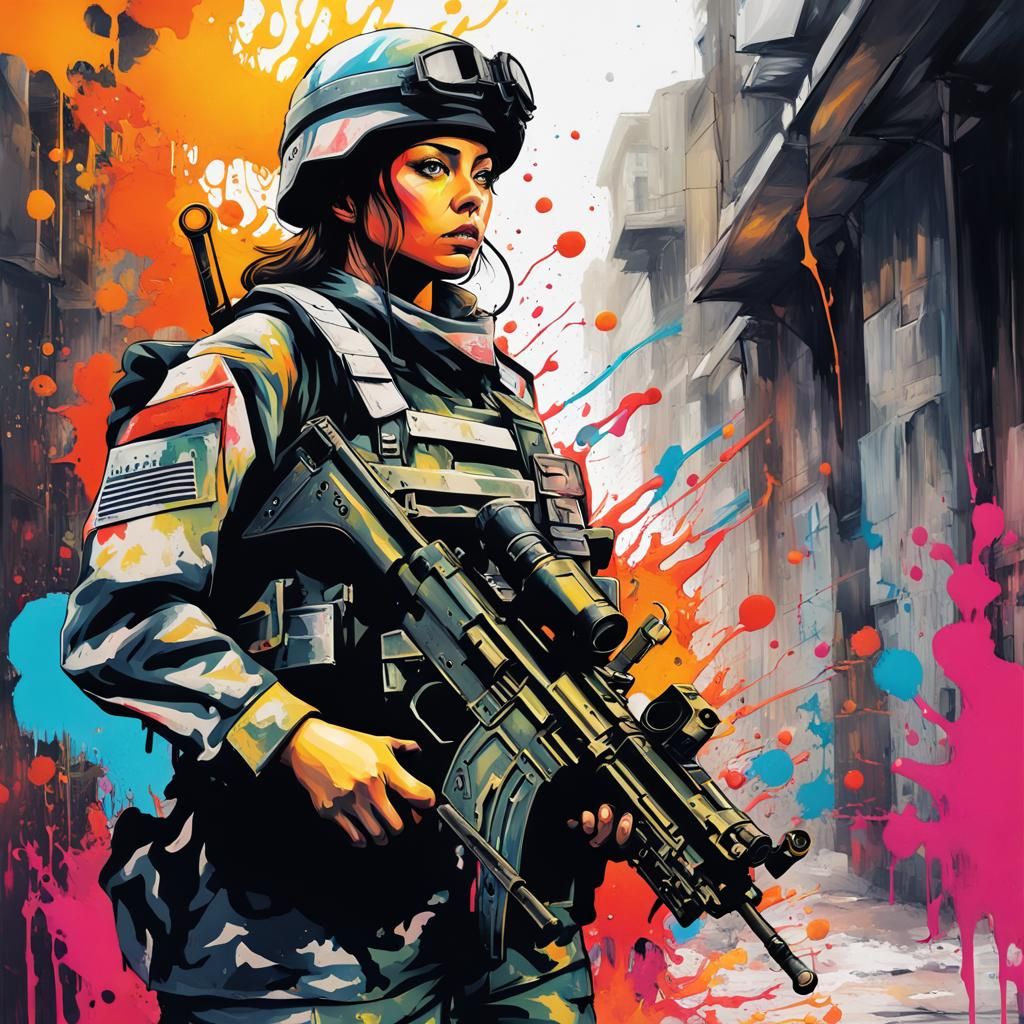 Graffiti Art of a Female Soldier