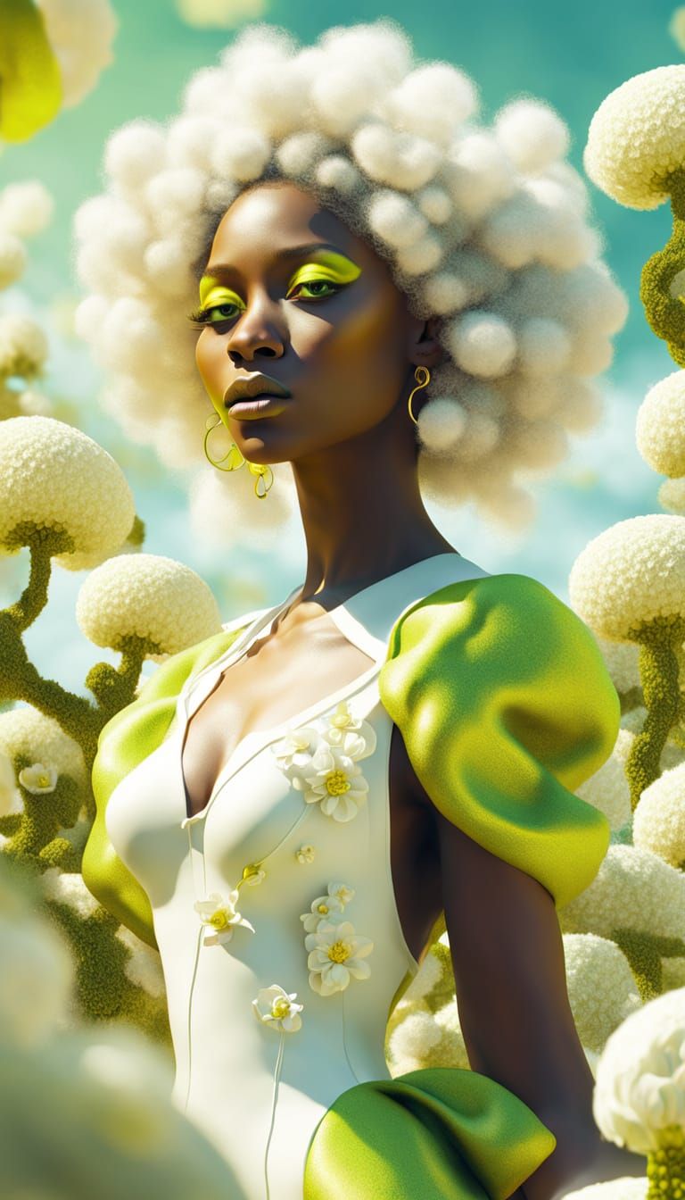 African Goddess in Vibrant Floral Dreamscape
