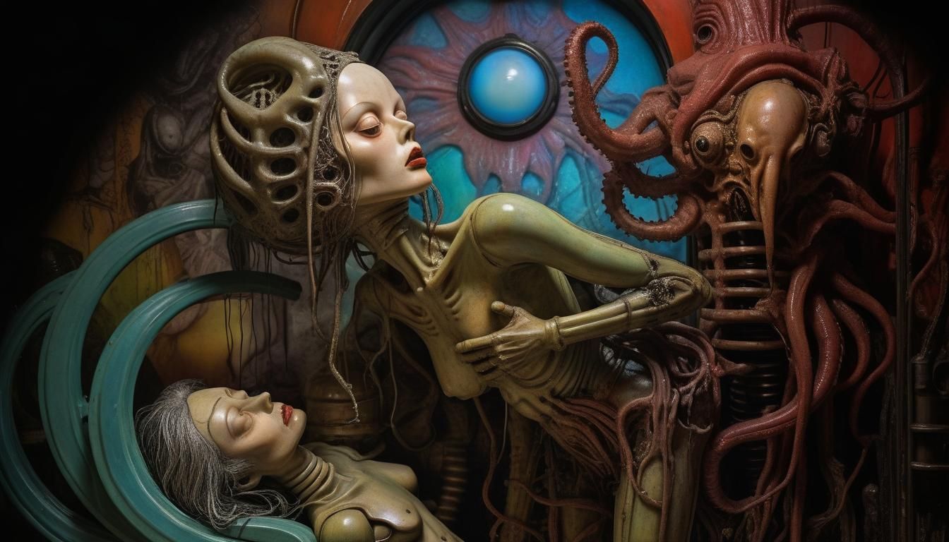 Surreal Dolls with Alien in Dreamlike Art Nouveau
