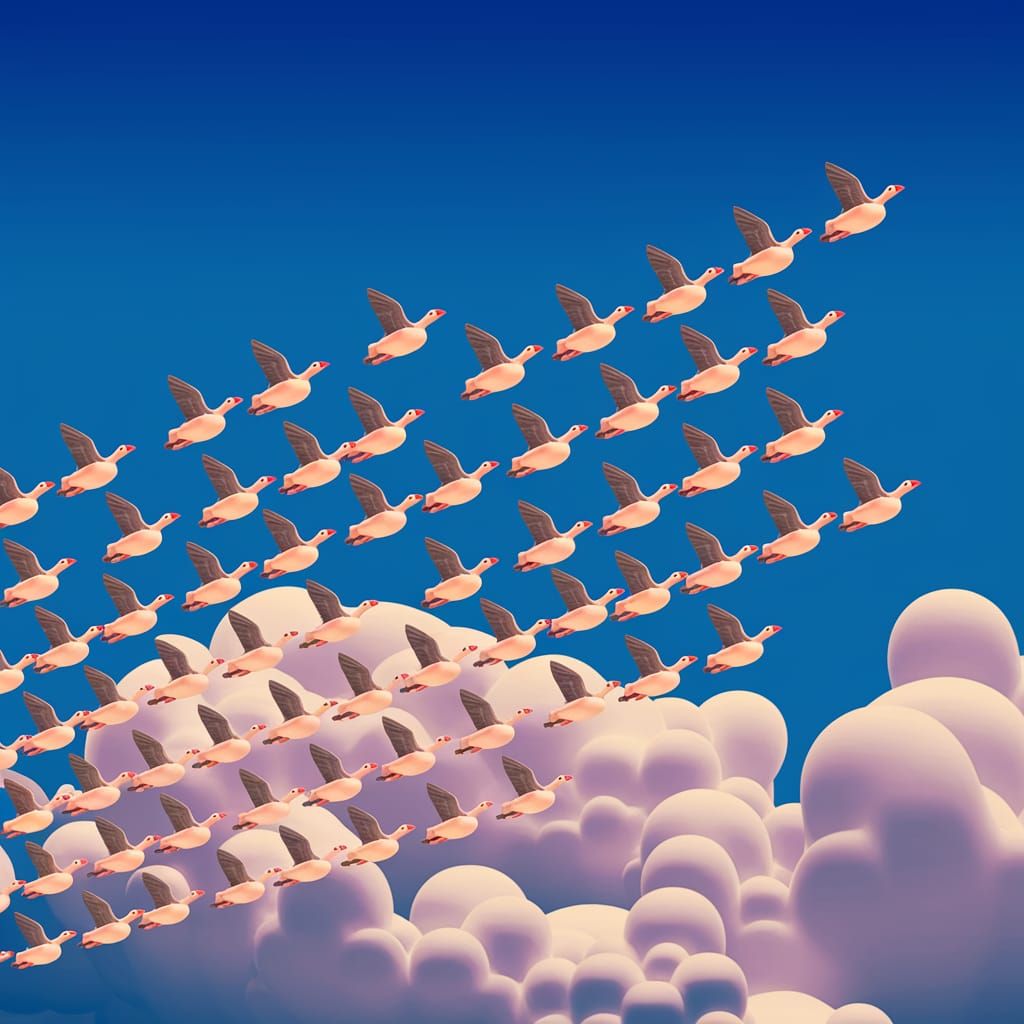 Cartoon Geese Flying South in V Formation