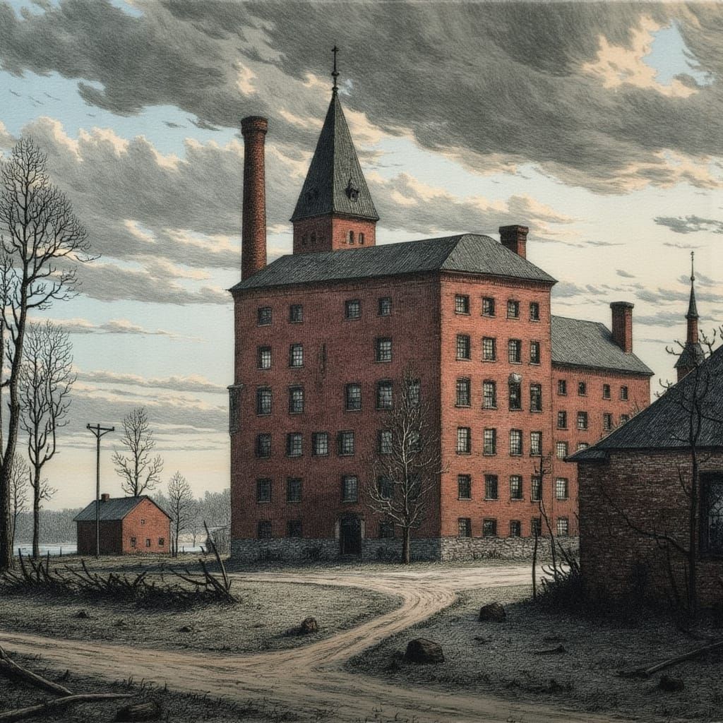 Old Factory in Eraserpunk Flux and Erik Olsson Style