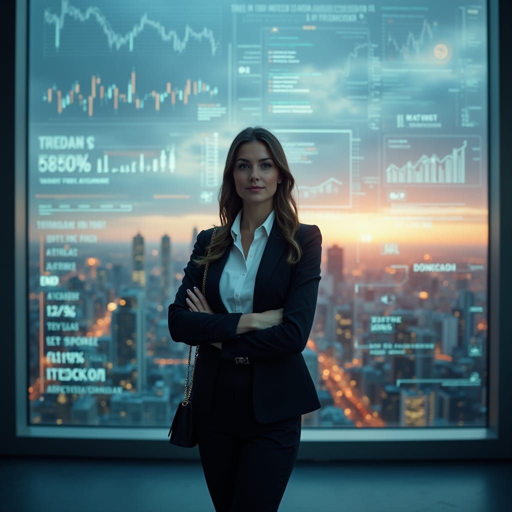 Professional Woman in Financial Data Landscape