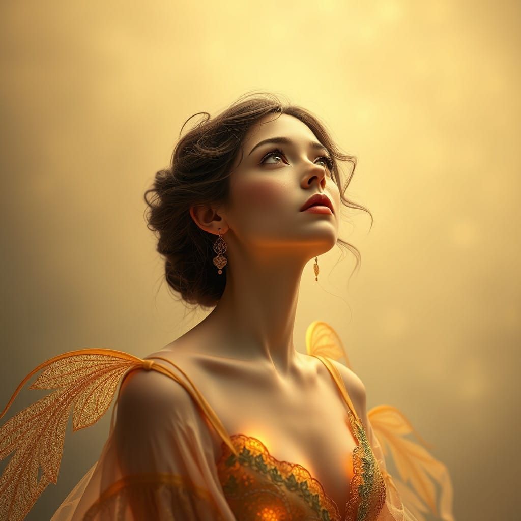 Ethereal Woman in Celestial Aura, Inspired by Art Nouveau