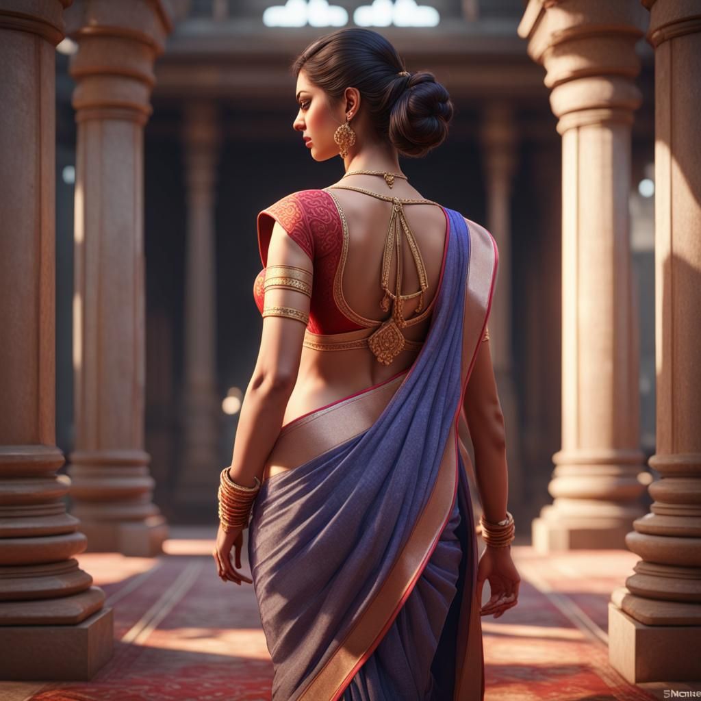 Saree Model in Dynamic 3D Game Cinematic Style