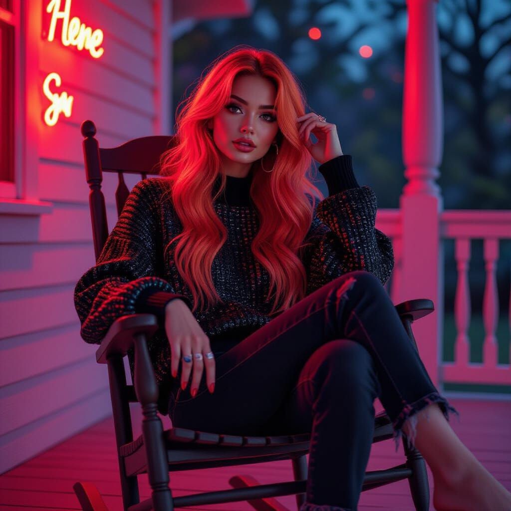 Neon Haired Woman in Cyberpunk Art Style