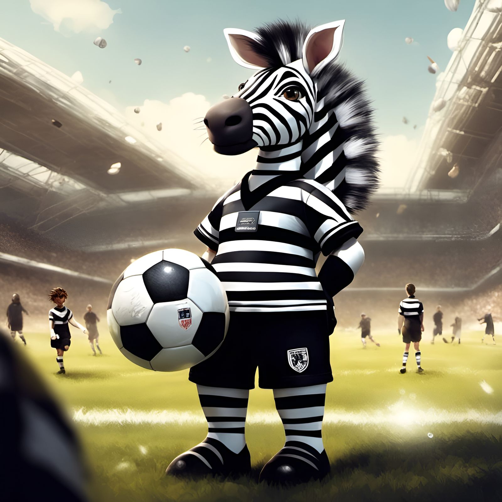 Adorable Zebra Referee in a Soccer Game