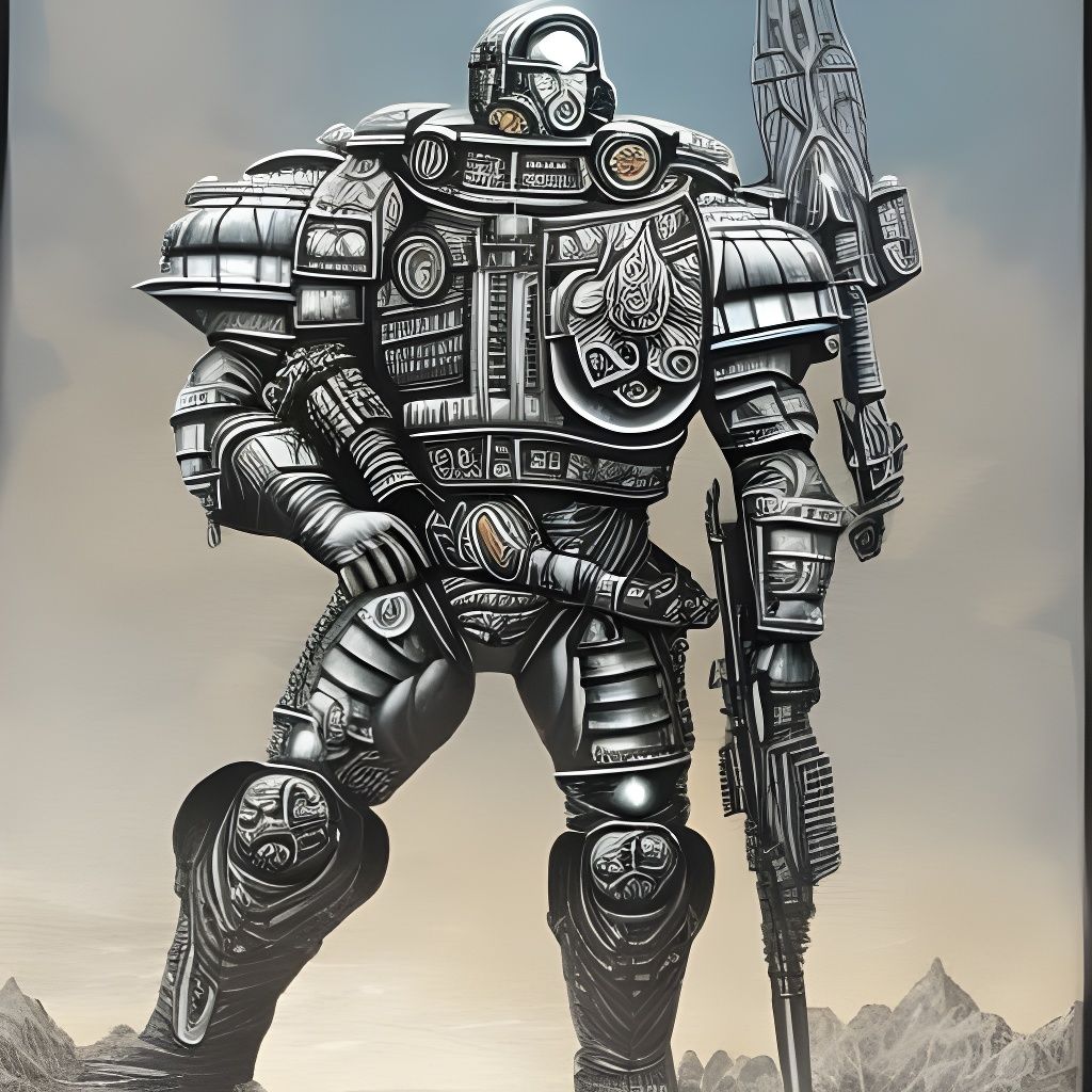 Grimdark Space Centurion in Mixed Media Style