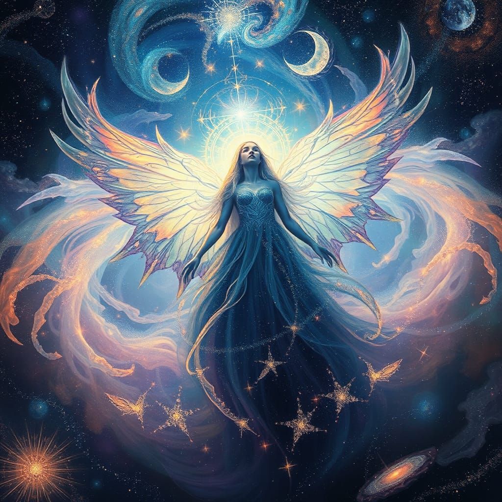 Ethereal Being in Stardust Galaxy: Visionary Art
