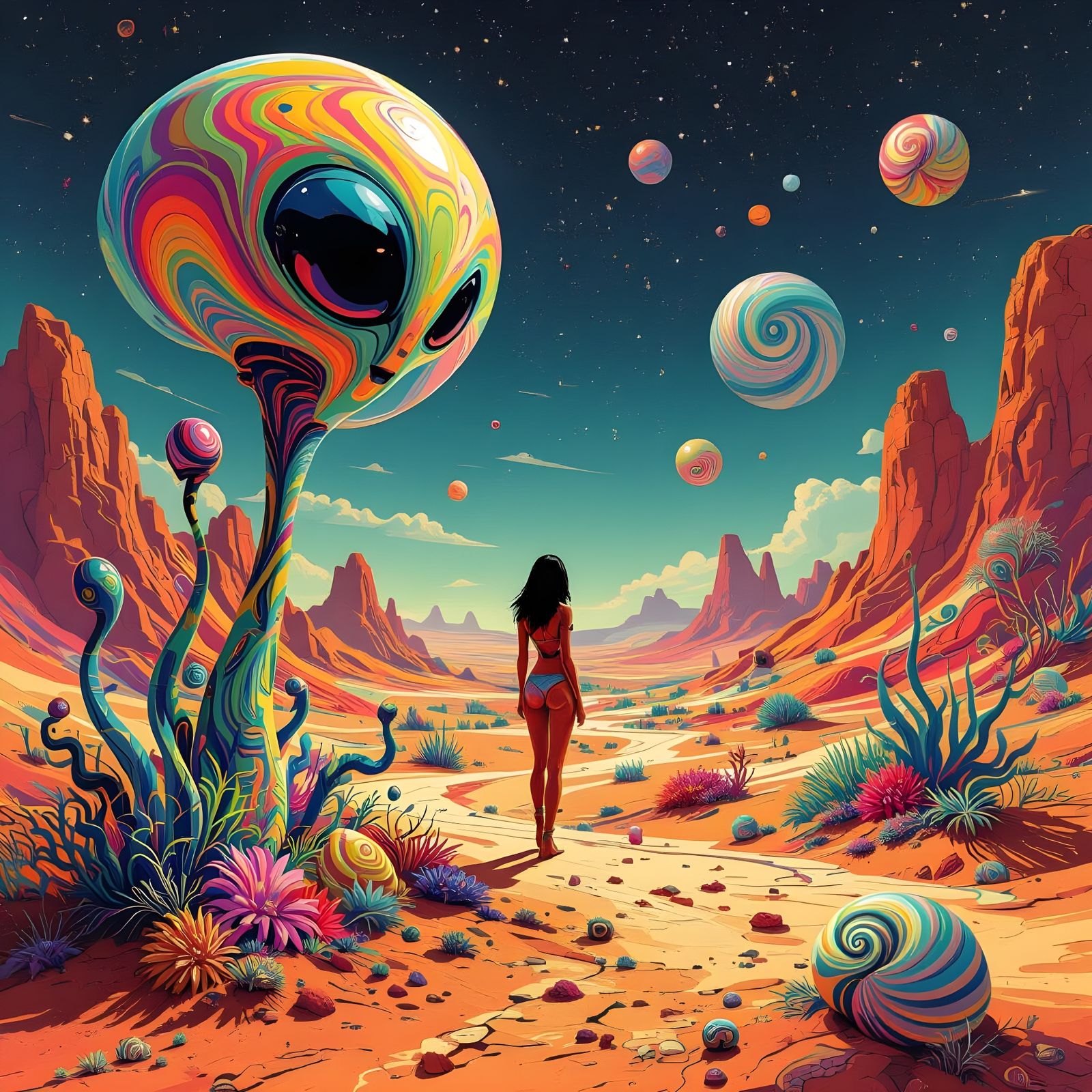 Alien Landscape With Figure, Stylized Abstract Art