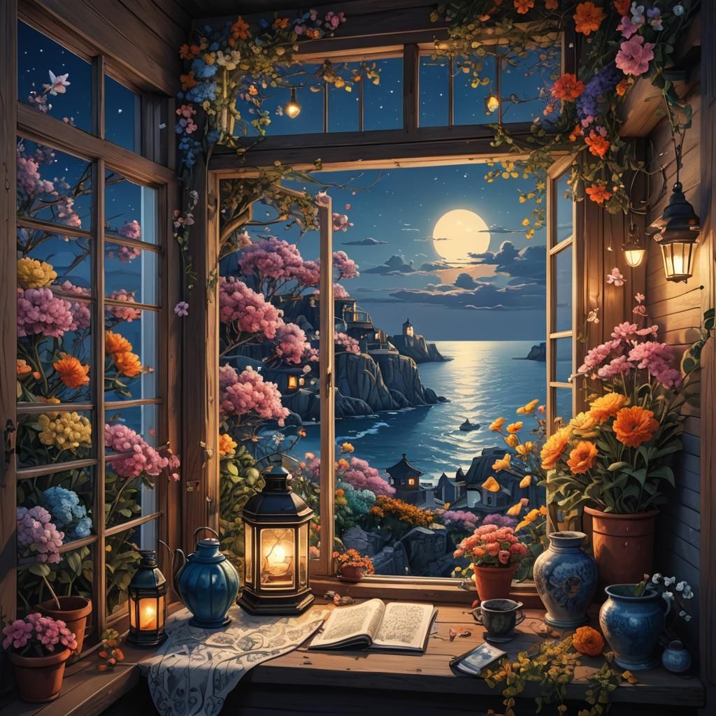 Cozy Seaside Abode at Night: Photorealistic Concept Art