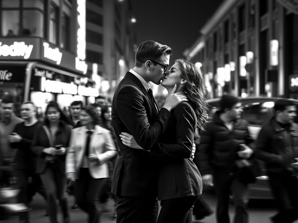 Passionate Kiss in Urban Black and White Photography