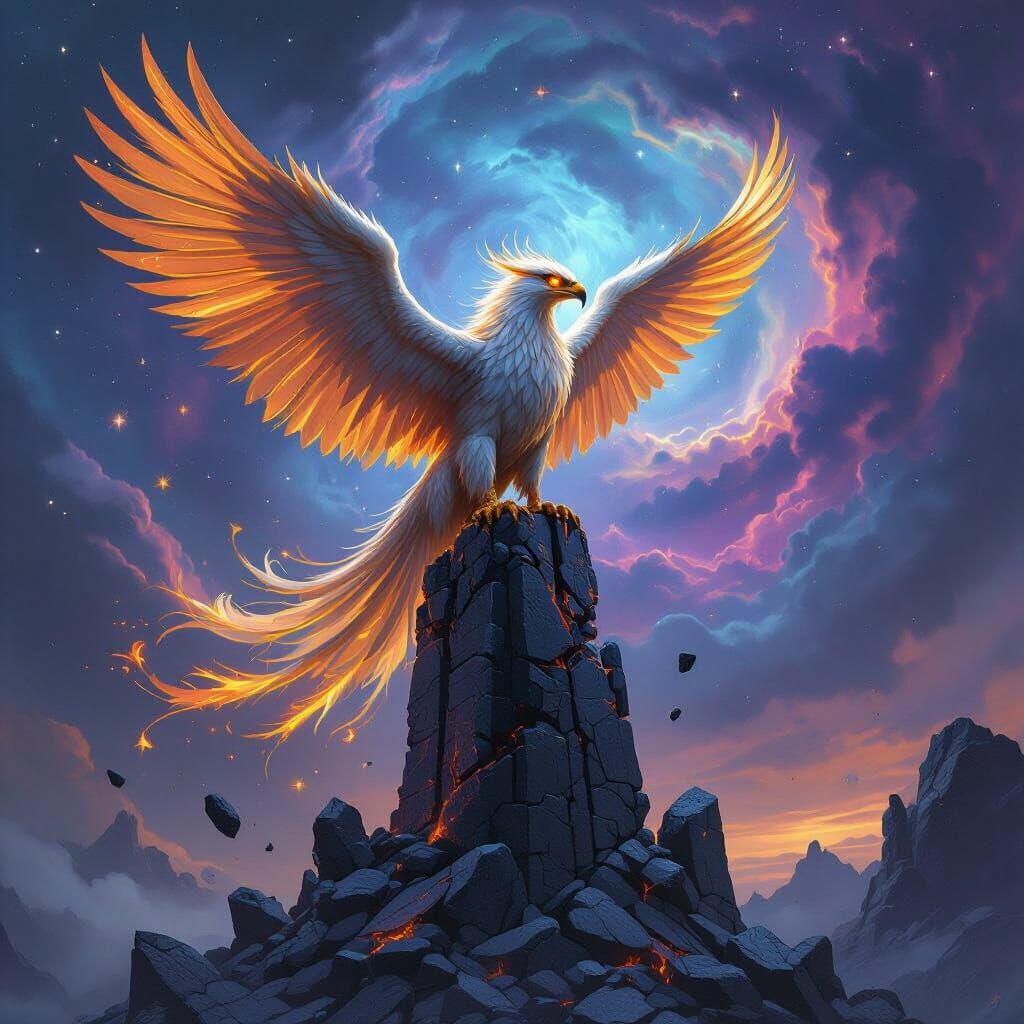 Golden Griffin Perched on Obsidian Tower