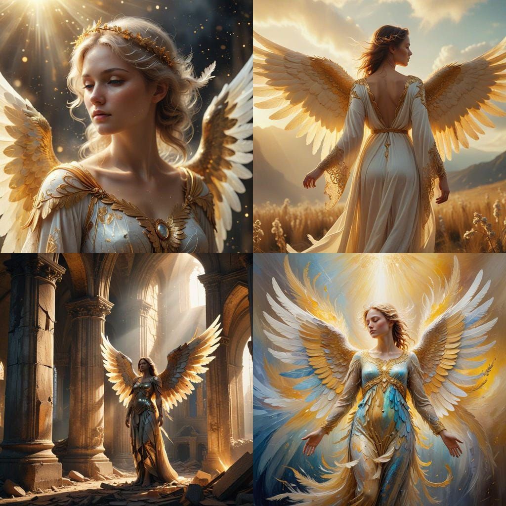 Serene Heavenly Being Descends in Soft Light