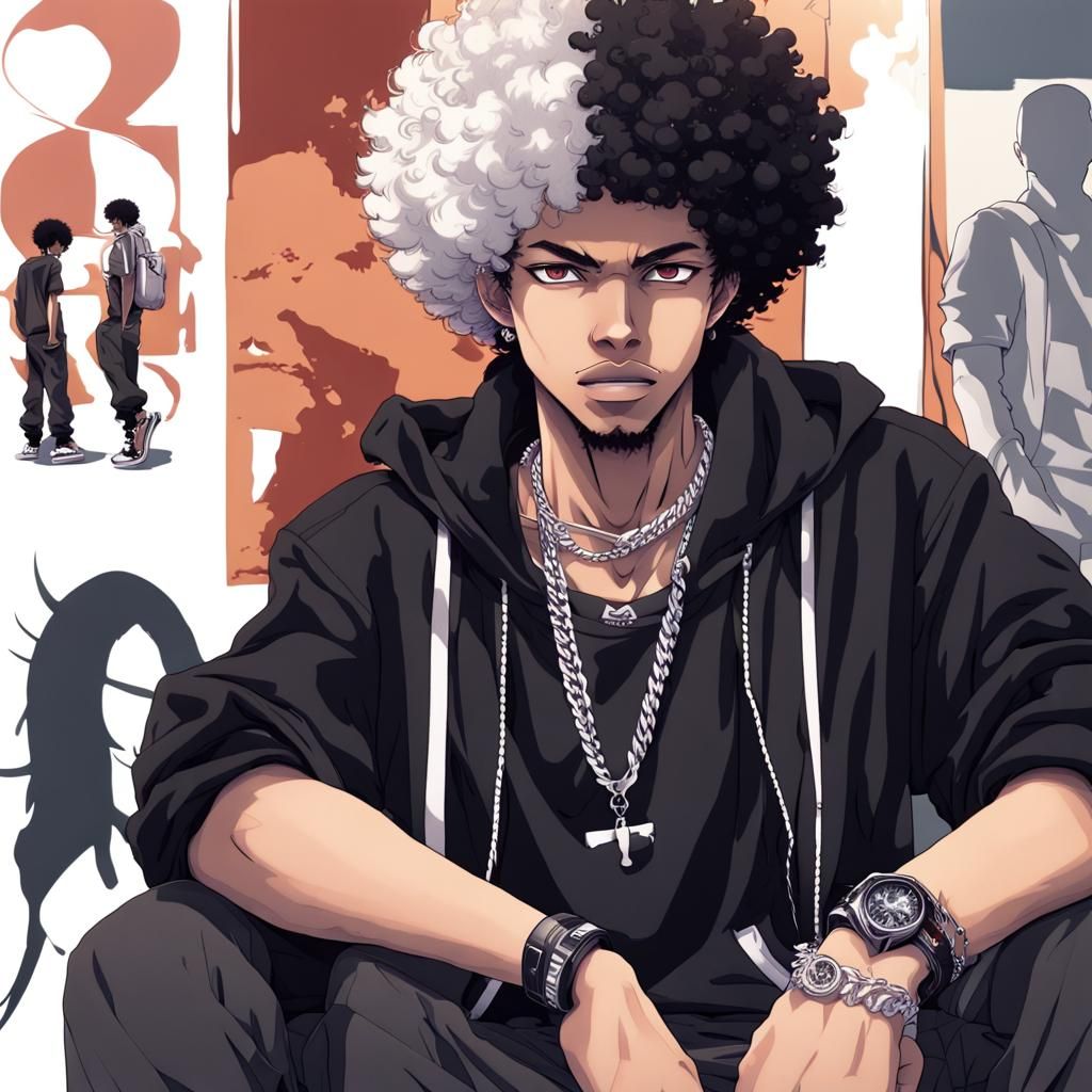 Gothic Black Male in Anime Art Style
