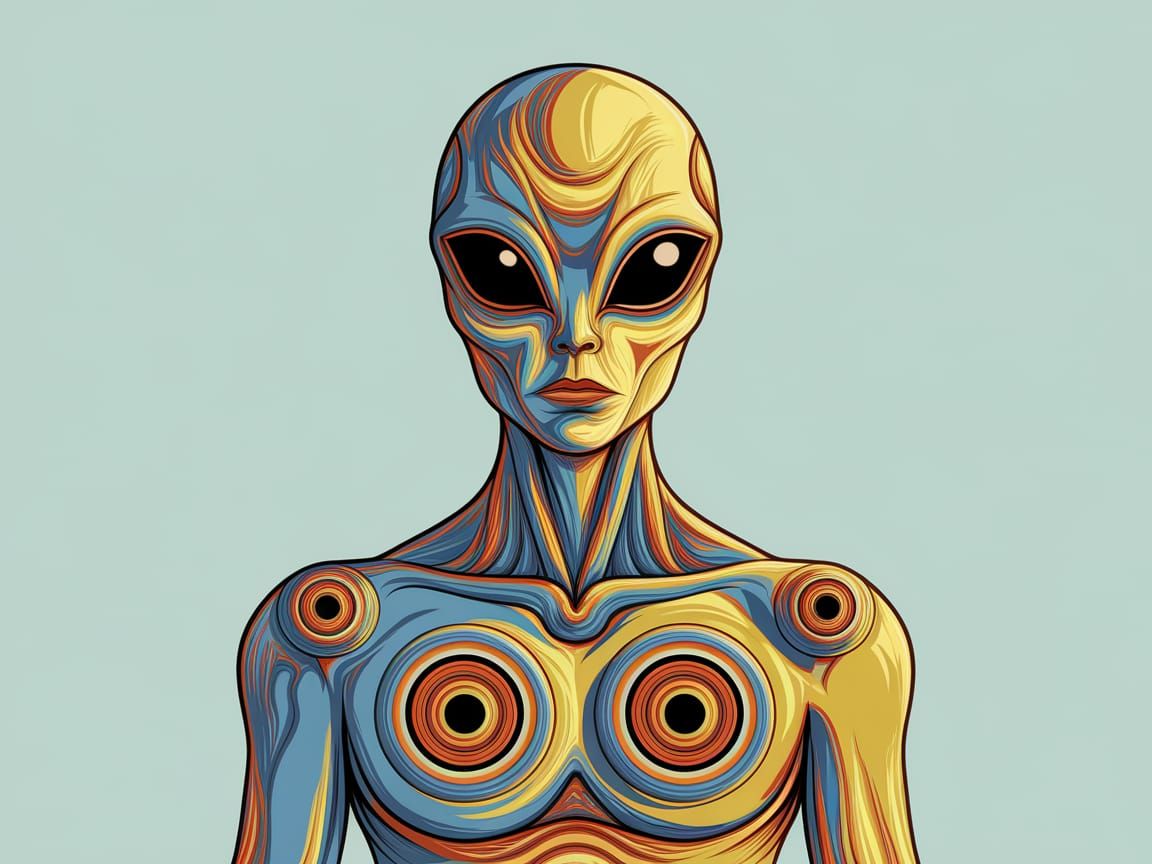 Enigmatic Being in Vibrant, Psychedelic Colors