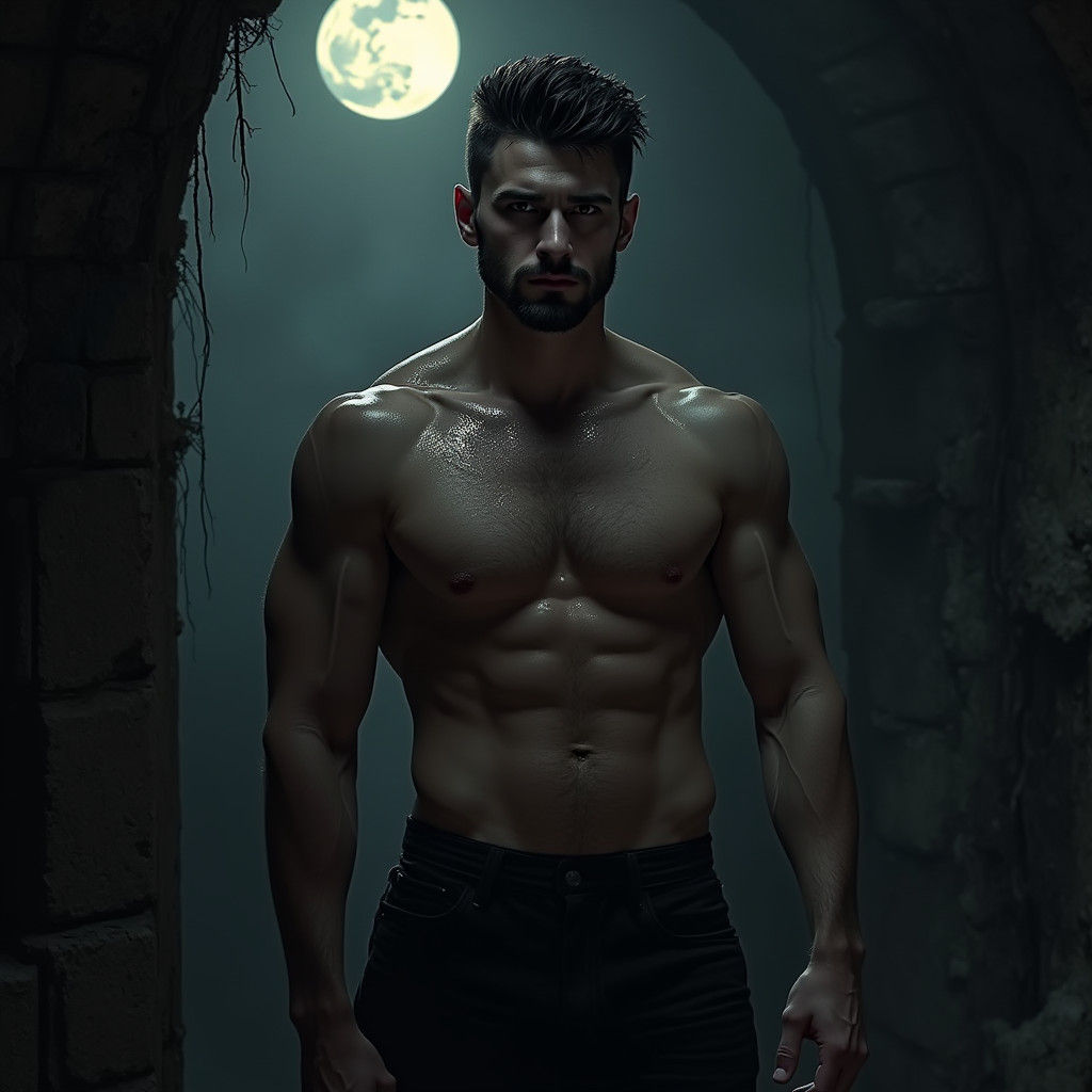 Brooding Vampire in Noir Dark Fantasy Art Style
