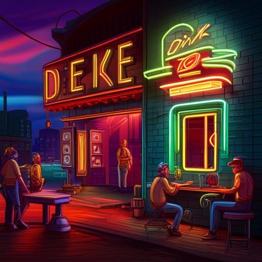 Neon "DRINK HERE" Sign in Ed Ruscha Style