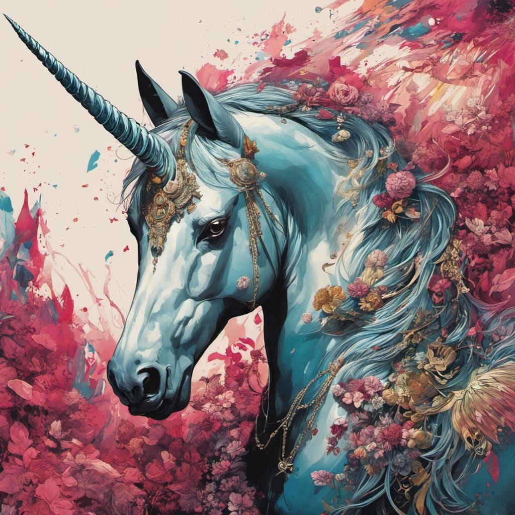 Hyper-Detailed Unicorn Portrait with Intense Reflections