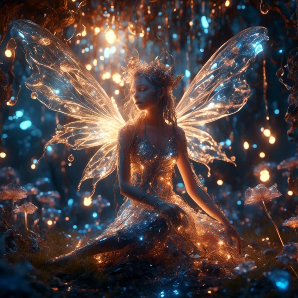 Glowing Glass Fairy in Enchanted Garden
