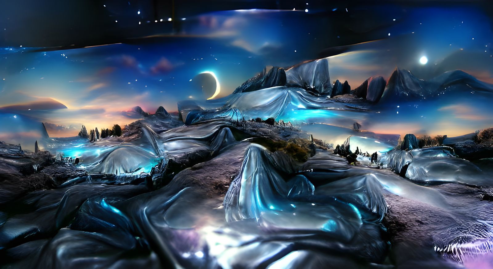 Alien Landscape with Iridescent Geodes: Matte Painting