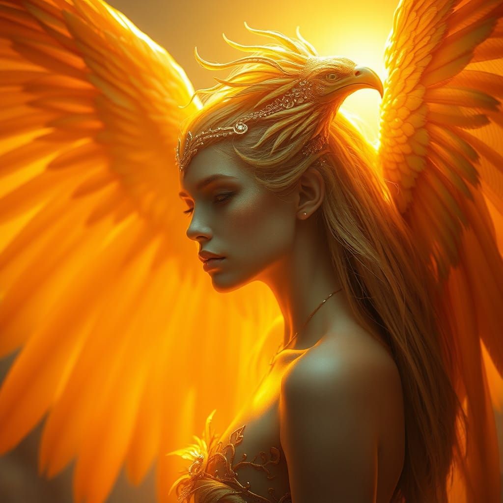 Ethereal Phoenix Woman in Golden Light