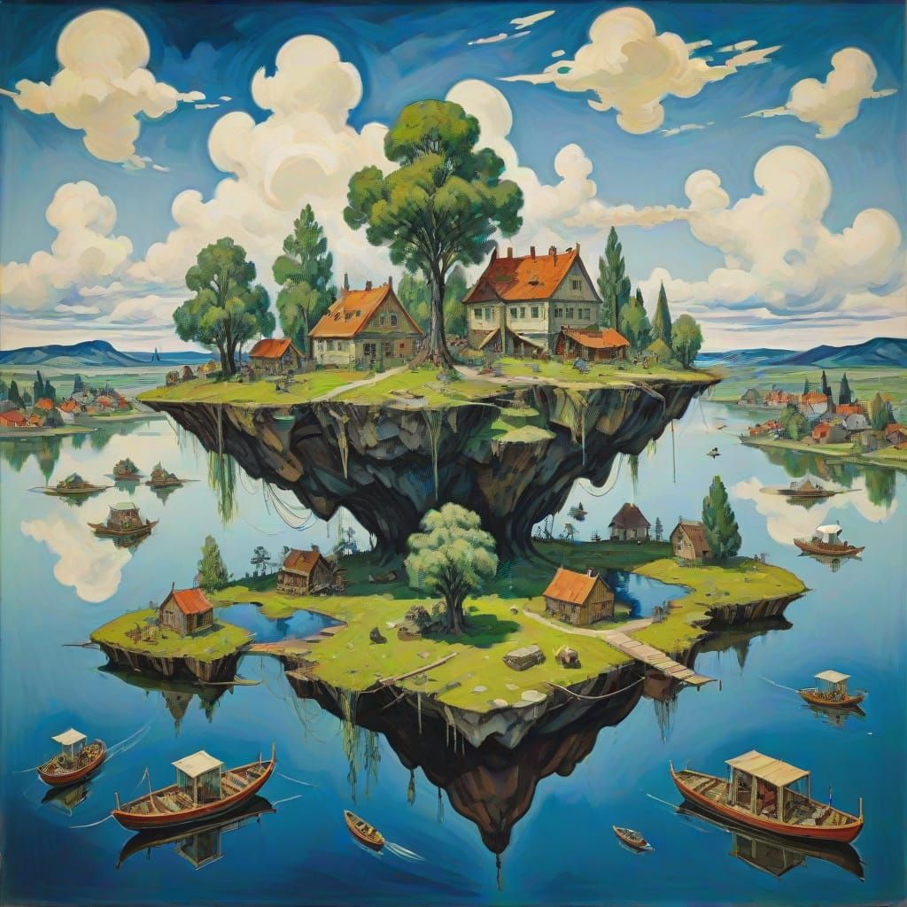 Floating Islands and Artificial Objects in Expressive Style