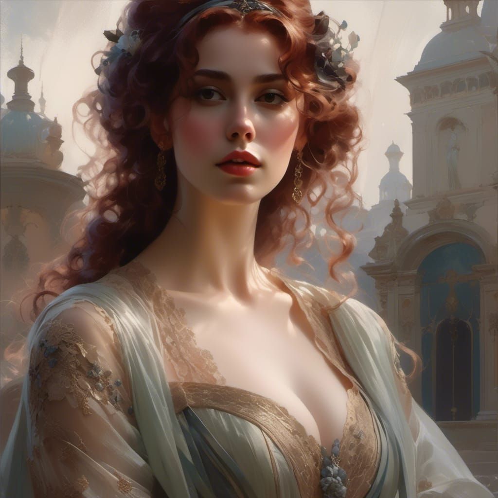 Rococo Woman in Leather and Lace Portrait