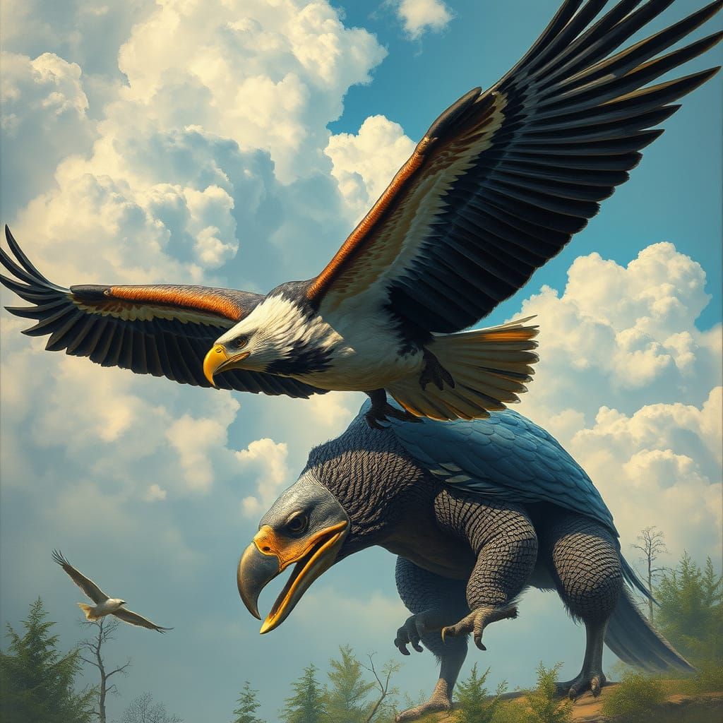 Condor and Crocodile Battle in Dramatic Realism