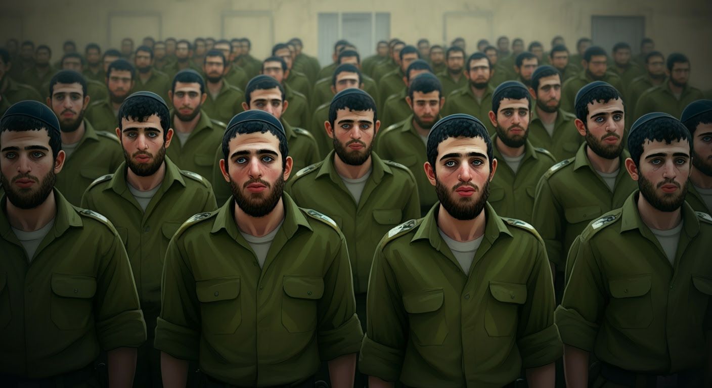 Hasidic IDF Recruits in Uniform: Digital Comic Illustration