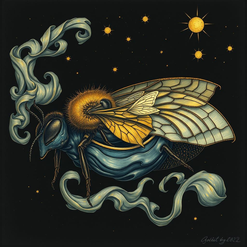 Surreal Sprite Navigates Victorian Bumblebee Dreamscape