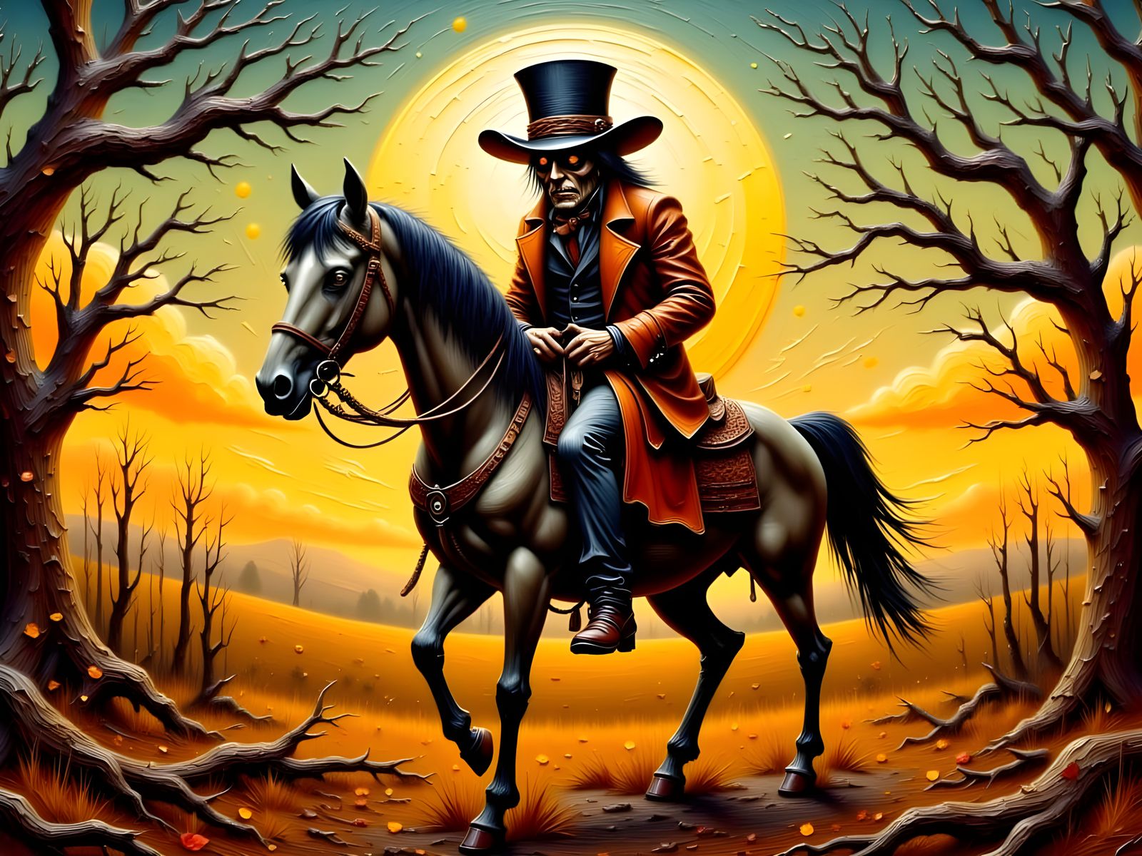 Gloomy Outlaw Rides Through Autumnal Twilight