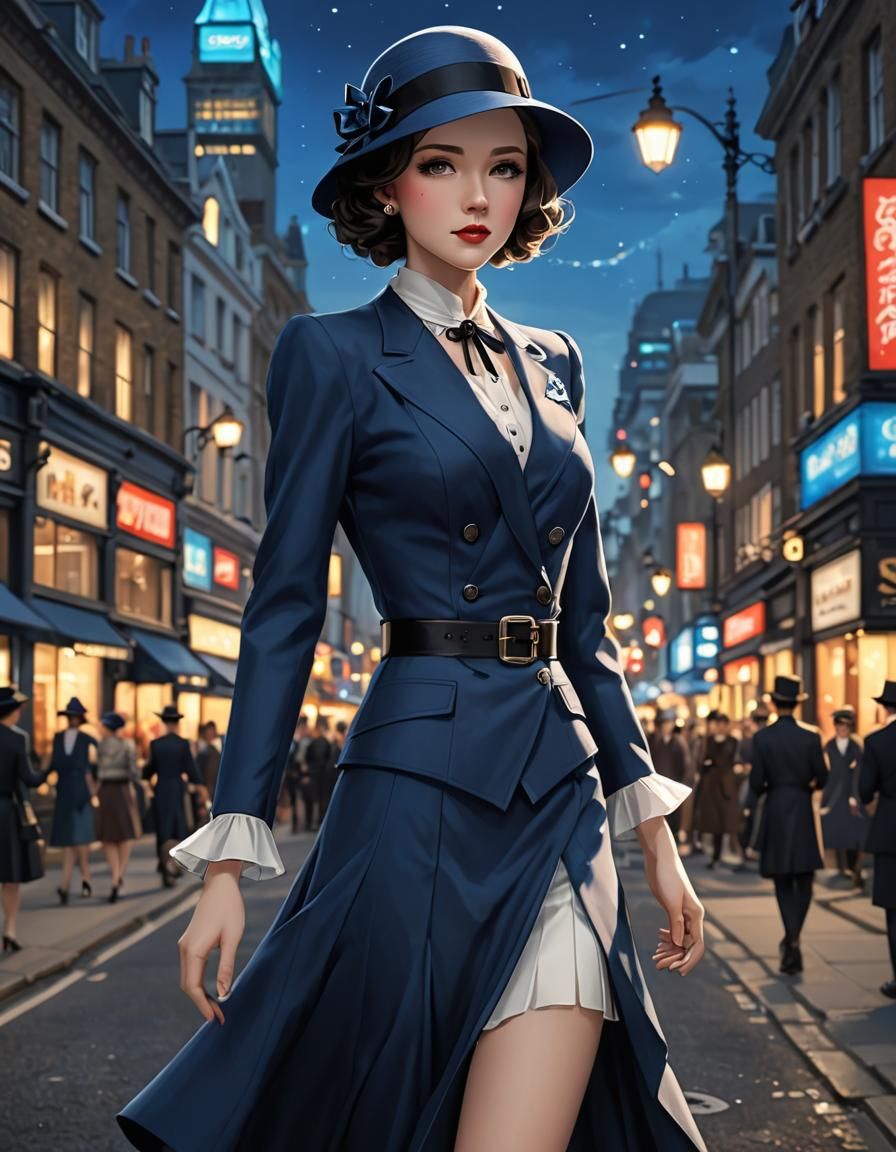 1930s Blue Suit in London, 3D Anime Art
