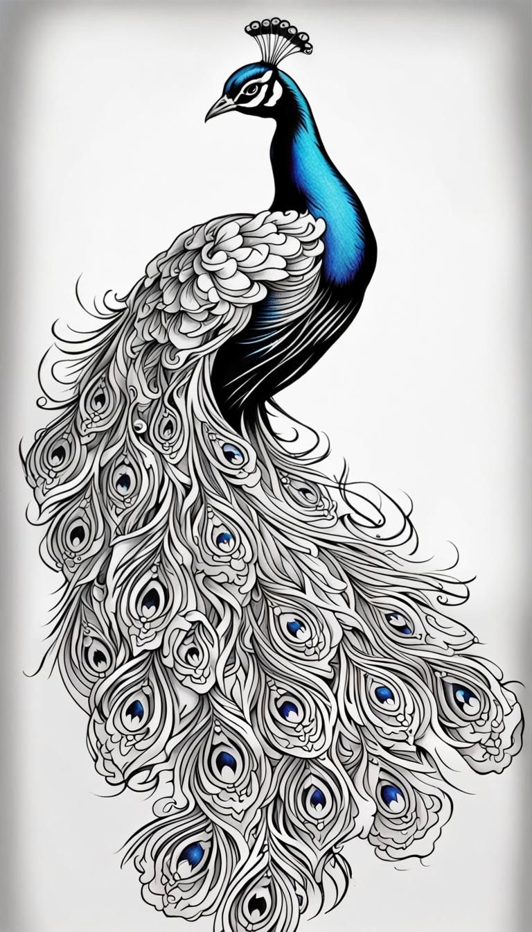 Peacock Tattoo Stencil Design